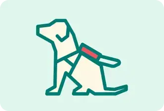座っている盲導犬とユーザーのイラスト