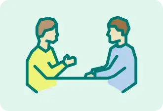 笑顔で相談に応じているスタッフと利用者のイラスト