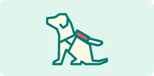 座っている盲導犬とユーザーのイラスト