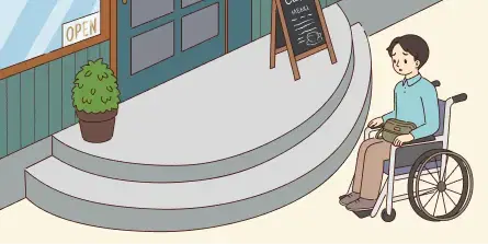 階段しかなく店に入れない様子
